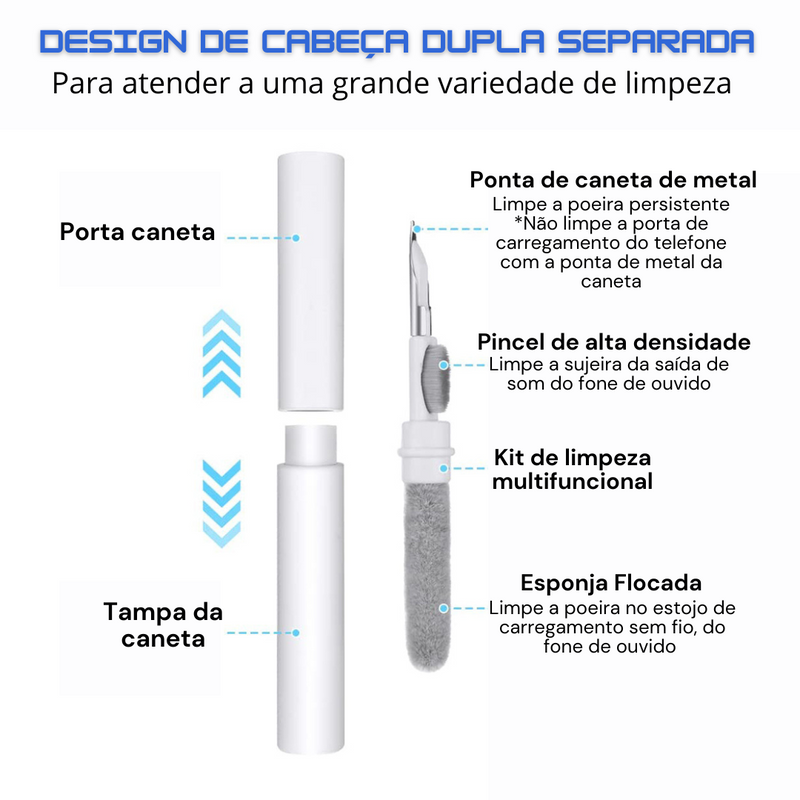 Phone Cleaner - Kit de Limpeza 3 em 1 para Fones de Ouvido Bluetooth