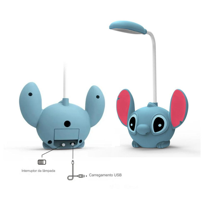 Luminária de LED Lilo & Stitch -  com apontador de lápis, luz reclinável, luz recarregável via USB